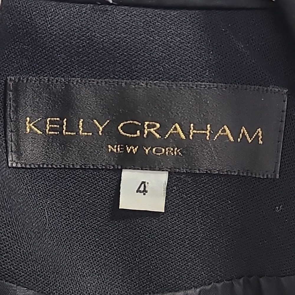Kelly Graham New York Satin‎ Black Tuxedo Blazer Size 4 Gold Heart Bling Buttons - Picture 5 of 17